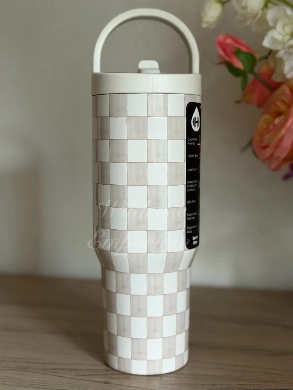 HydroJug SANDSTONE Tan Watercolor Checkers LIMITED SPORT TRAVELER Tumbler Cup